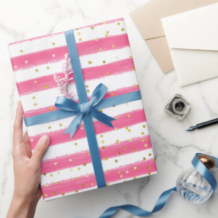 Atemberaubende Rosa Streifen und Gold Glitzer Girl Geschenkpapier