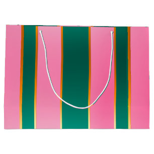Atemberaubende rosa und grüne moderne Streifen Große Geschenktüte
