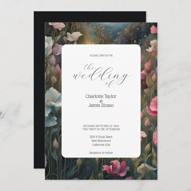 Atemberaubende Rosa und weiße süße Erbse Hochzeit Einladung (Vorne/Hinten)