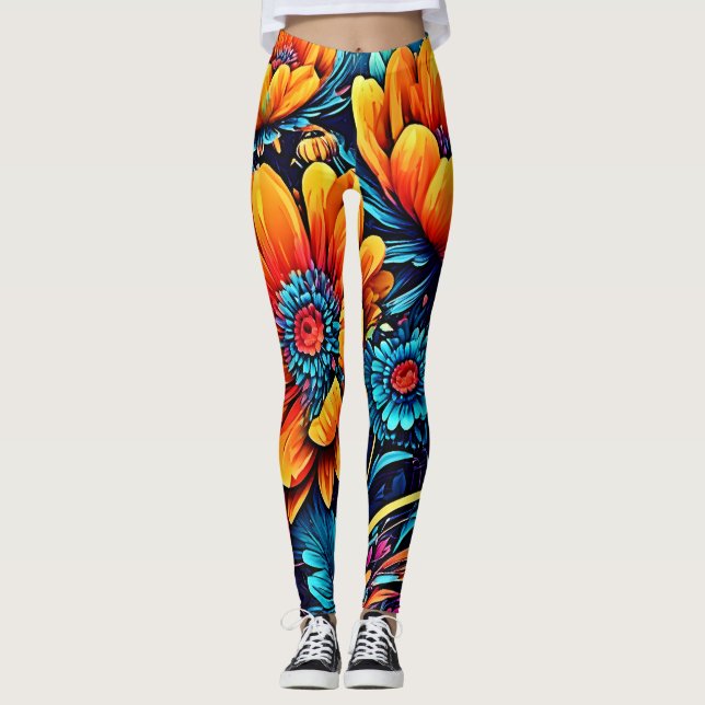 Atemberaubende Rose Blumenfarbe Leggings (Vorderseite)