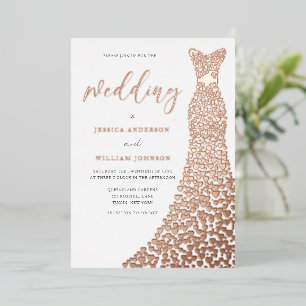 Atemberaubende Rose Gold Dress Elegante Hochzeit Folieneinladung