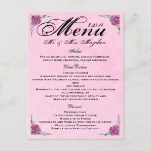 Atemberaubende Rose Hochzeiten Dinner Menu Vielen  Postkarte