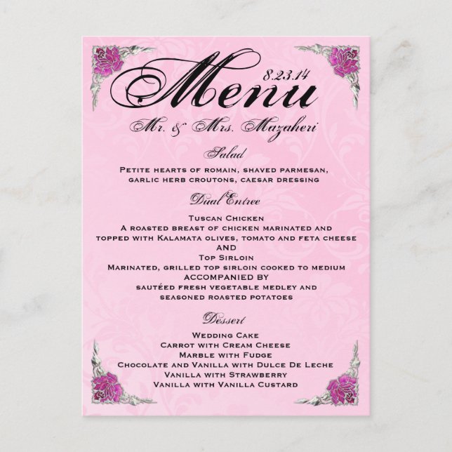 Atemberaubende Rose Hochzeiten Dinner Menu Vielen  Postkarte (Vorderseite)
