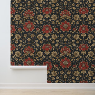 Atemberaubende Rot-Blumen-Muster-Schale und -Klebe Tapete