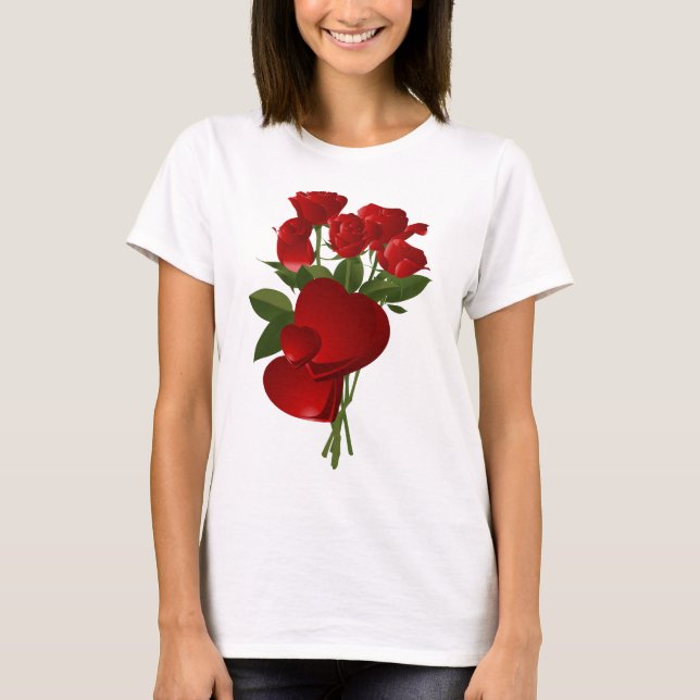 Atemberaubende Rote Rosen und Herzen T-Shirt (Vorderseite)
