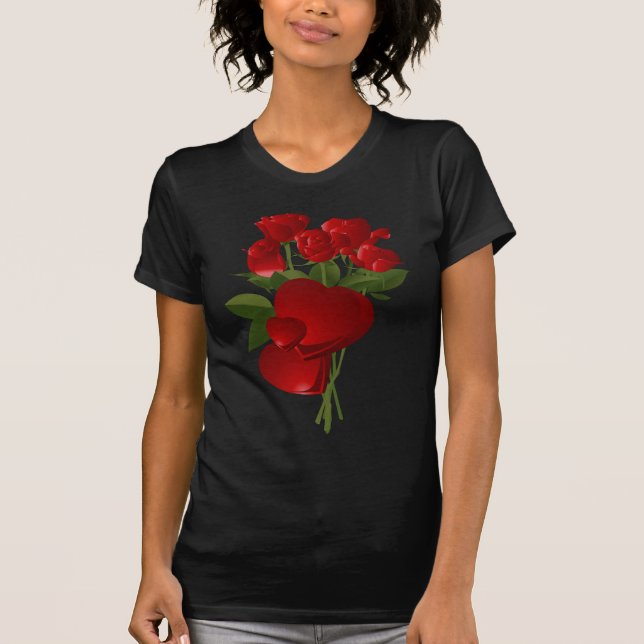 Atemberaubende Rote Rosen und Herzen T-Shirt (Vorderseite)