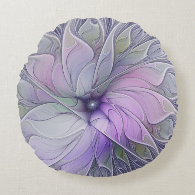 Atemberaubende Schönheit Modernes Abstraktes Frakt Rundes Kissen (Vorderseite)