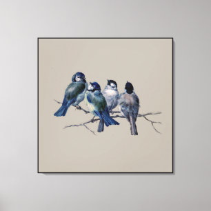 Atemberaubende Vintage Art Blue Birds auf Zweig x  Leinwanddruck
