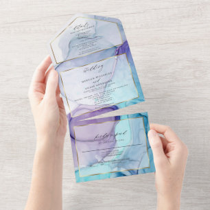 Atemberaubende Violette Aqua-Abstrakt-Tinte All In One Einladung