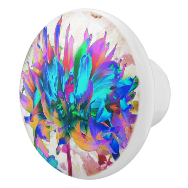 Atemberaubende Wasserfarbe Regenbogen Kaktus Dahli Keramikknauf (Rechts)