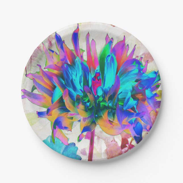 Atemberaubende Wasserfarbe Regenbogen Kaktus Dahli Pappteller (Vorderseite)
