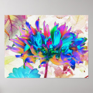 Atemberaubende Wasserfarbe Regenbogen Kaktus Dahli Poster