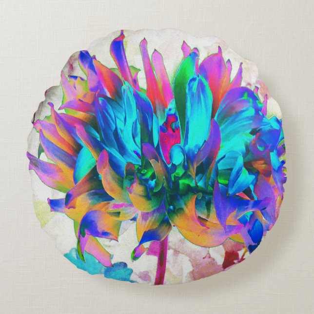 Atemberaubende Wasserfarbe Regenbogen Kaktus Dahli Rundes Kissen (Vorderseite)