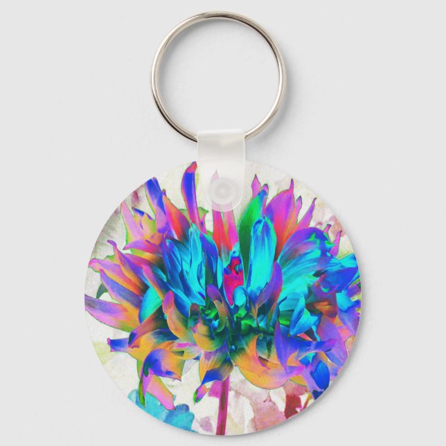 Atemberaubende Wasserfarbe Regenbogen Kaktus Dahli Schlüsselanhänger (Vorderseite)