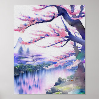 Atemberaubende Wasserfarbe Sakura Kirchenbröckchen Poster