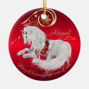 Atemberaubende Weihnachten Unicorn Joy Red Keramik Ornament