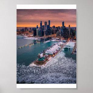 Atemberaubende Winter-Luftaufnahme der Chicago-Sky Poster