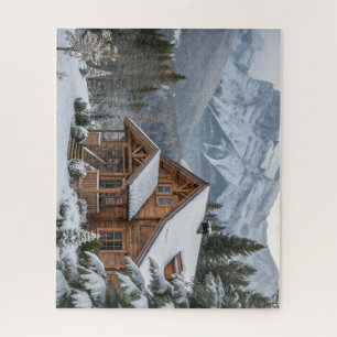 Atemberaubende Winterholzhütte in den Bergen Puzzle