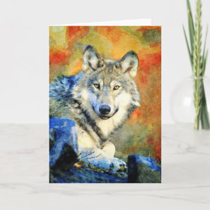Atemberaubende Wolf Wildlife Watercolor Wölfe zeic Karte