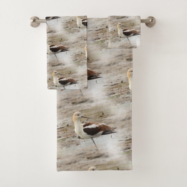 Atemberaubender American Avocet Wading Bird am Str Badhandtuch Set (Insitu)