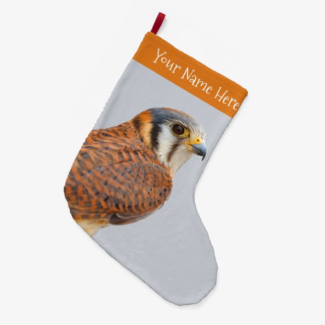 Atemberaubender amerikanischer Kestrel Sparrowhawa Großer Weihnachtsstrumpf (Vorderansicht (hängend))