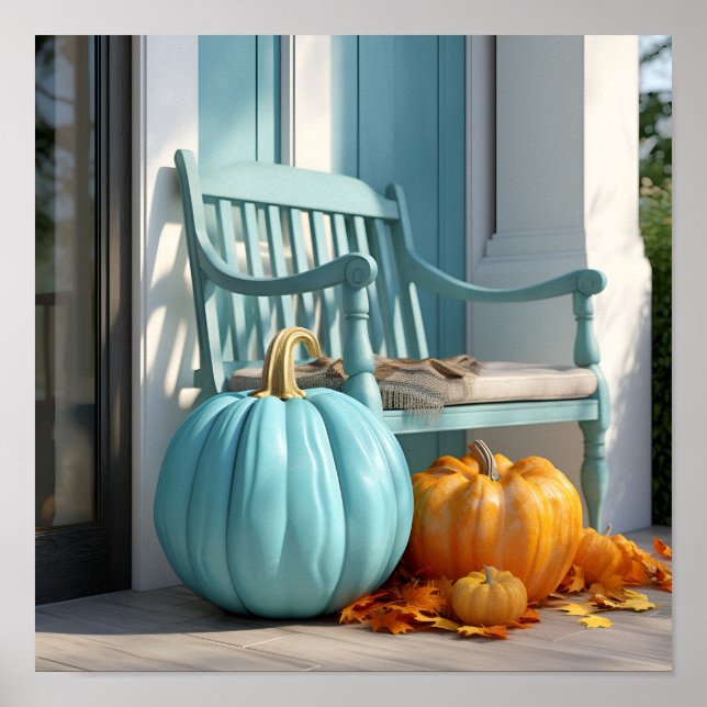 Atemberaubender aquamariner Kürbiskunstdruck Poster (Vorne)