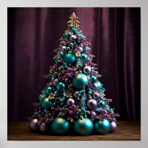 Atemberaubender Aquamariner und lila Weihnachtsbau Poster
