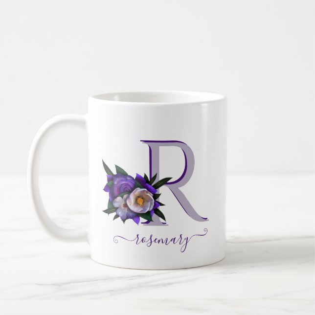 Atemberaubender Blumenlavener Weißes Monogramm  Kaffeetasse (Links)