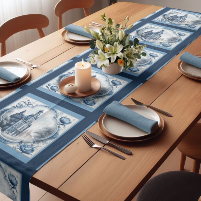 Atemberaubender Blumenpalast Chinoiserie-Toile-Mon Kurzer Tischläufer (Von Creator hochgeladen)