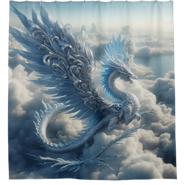 Atemberaubender Drache umgeben von Wolken Duschvorhang (Vorderseite)