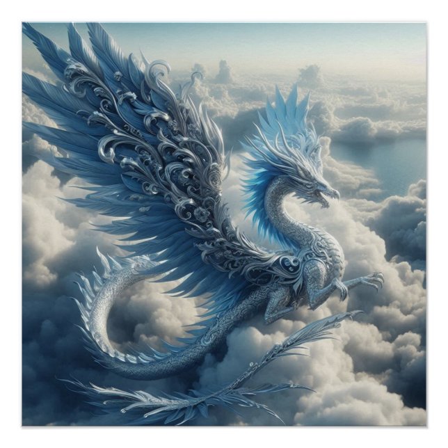 Atemberaubender Drache umgeben von Wolken Poster (Vorderseite)
