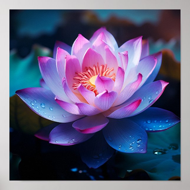 Atemberaubender farbiger Lotus-Blume-Druck Poster (Vorne)