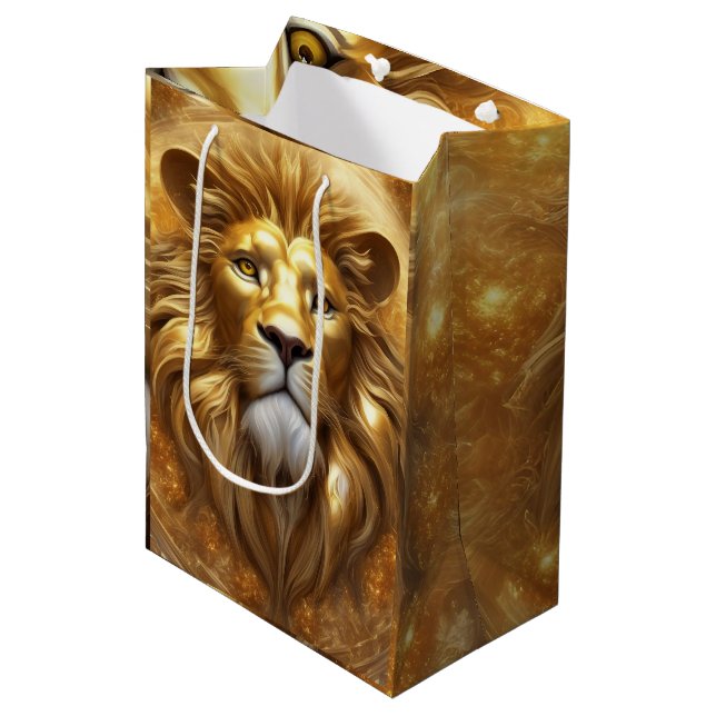 Atemberaubender Gold Lion Head Mittlere Geschenktüte (Vorderseite Schrägansicht)