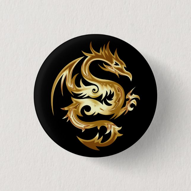 Atemberaubender Golddrache Button (Vorderseite)