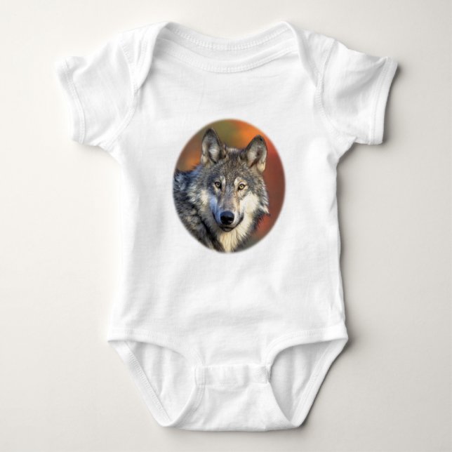 Atemberaubender grauer Wolf Baby Strampler (Vorderseite)