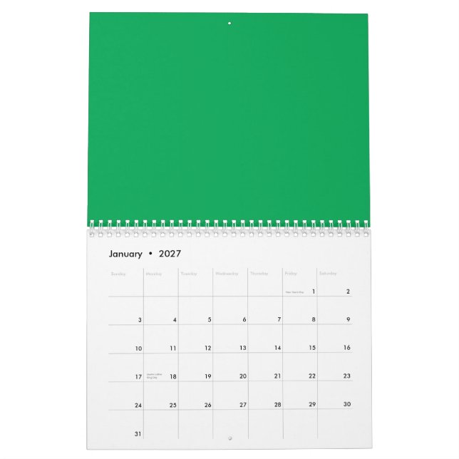 Atemberaubender grüner Hintergrund mit weißem Gren Kalender (Jan 2027)