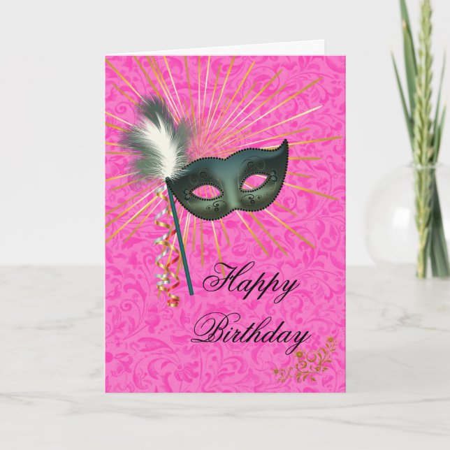Atemberaubender Hot Pink Masquerade Happy Birthday Karte (Vorderseite)