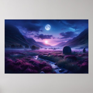 Atemberaubender indigoblauer Highland-Mondlicht-Zw Poster