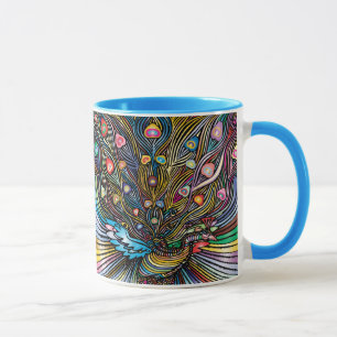 Atemberaubender Pfau im Huichol Style Art Tasse
