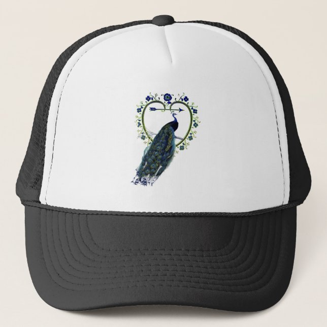 Atemberaubender Pfau und verzierter Blume Truckerkappe (Vorderseite)