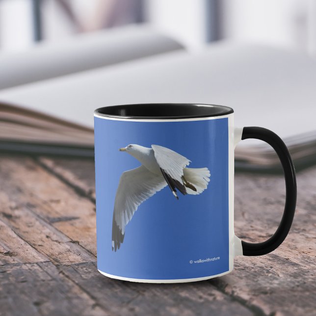 Atemberaubender Ring-Billed Gull Shorebird im Flug Tasse (Breathtaking Ring-Billed Gull in Flight 11 oz Coffee Mug Cover Photo.)