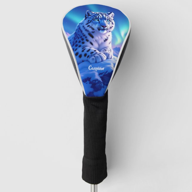 Atemberaubender Schneeleopard auf dem Felsen Golf Headcover (Vorderseite)