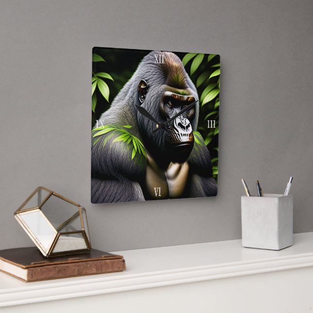 Atemberaubender Silver Back Gorilla - Jungle King Quadratische Wanduhr (Büro)