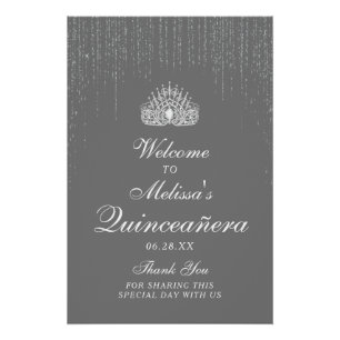 Atemberaubender Silver Glitzer Quinceanera Begrüßu Poster