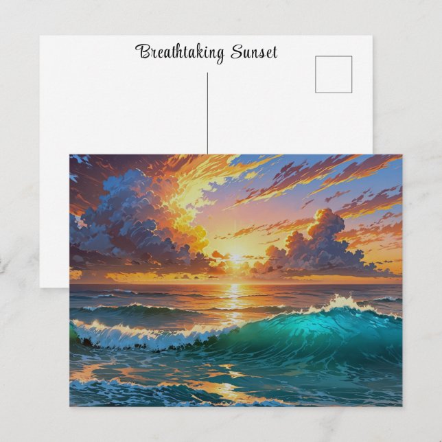 Atemberaubender Sonnenuntergang Ozeanwache Beach V Postkarte (Vorne/Hinten)