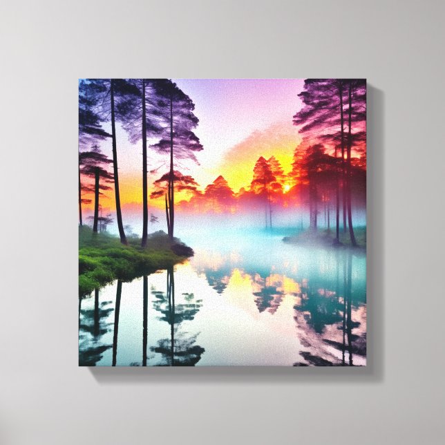 atemberaubender Sonnenuntergang über dem Wald Leinwanddruck (Vorderseite)