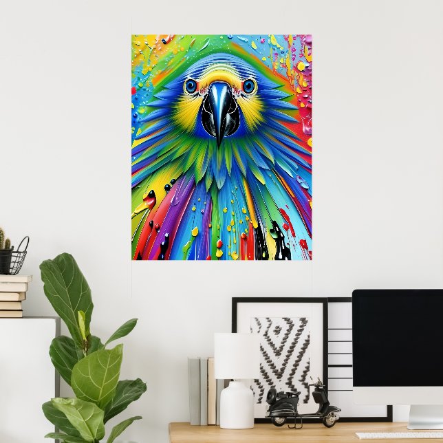 Atemberaubender Spritzer Paint Parrot Poster (Heimbüro)