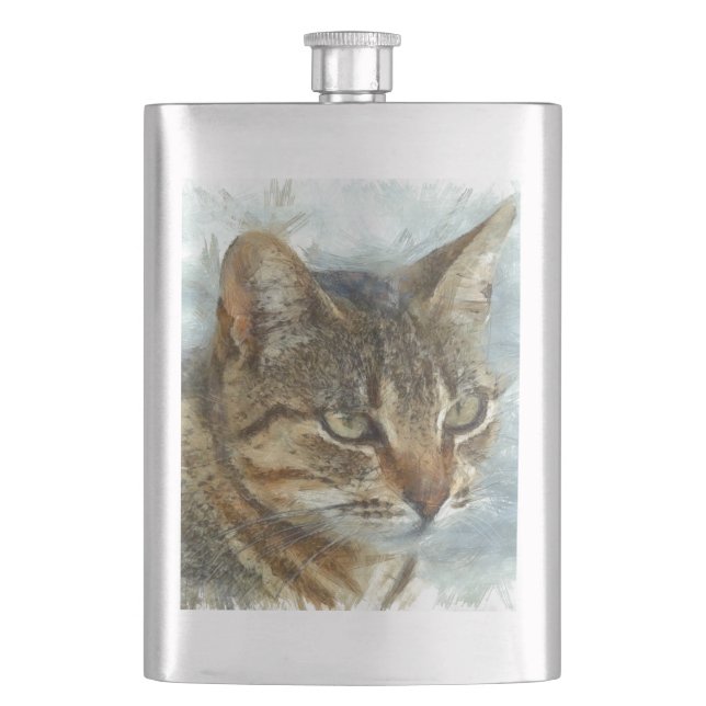 Atemberaubender Tabby-Kat Nah Up Graphit Pencil Po Flachmann (Vorderseite)