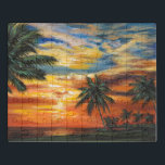 Atemberaubender tropischer Sonnenuntergang Puzzle<br><div class="desc">"Atemberaubend Tropical Sunset II" von Carolee Vitaletti. Ein Sonnenuntergang mit Bäumen und Wasser am Strand.</div>