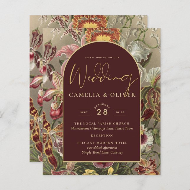 Atemberaubender Vintager Botanischer Burgund Flora (Vorne/Hinten)